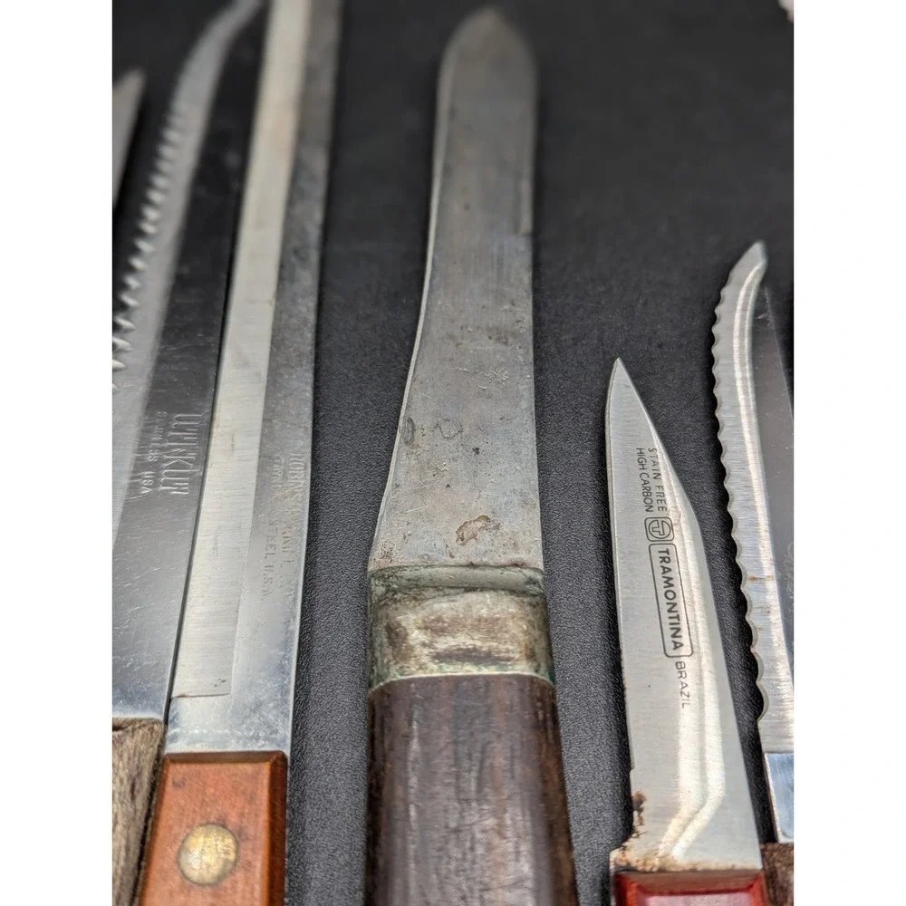 Mix Lot of 12 VTG Knife Knives Wood Handle Brass Rivets USA Chef Butcher Bread